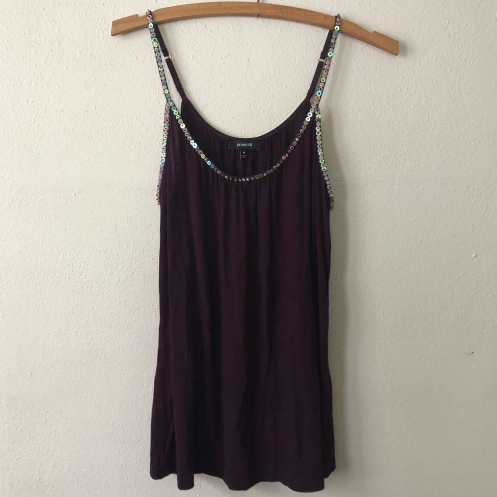 NWOT Purple Express Beaded Tank Top